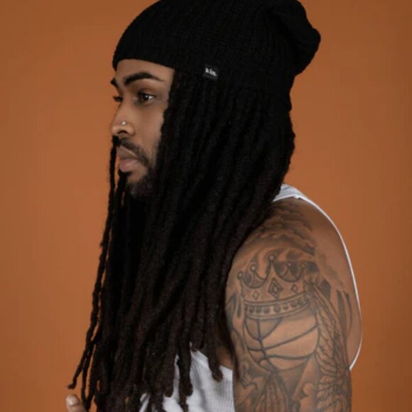 KINApparel Black Slouch Satin Lined Beanie - Picture 3 of 8